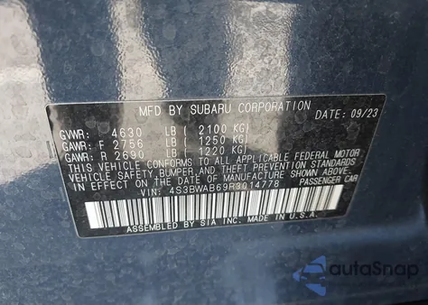 2024 Subaru Legacy из США, поврежденный, VIN 4S3BWAB69R3014778